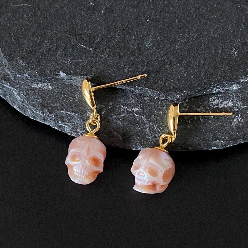 Belle Juri Pearl Skull Simple Waterdrop Stud Earrings