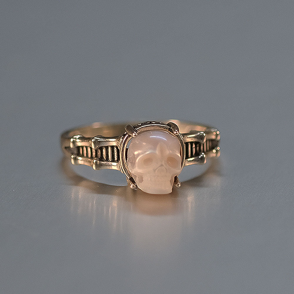 Pearl Skull Sterling Silver Spine Ring Band