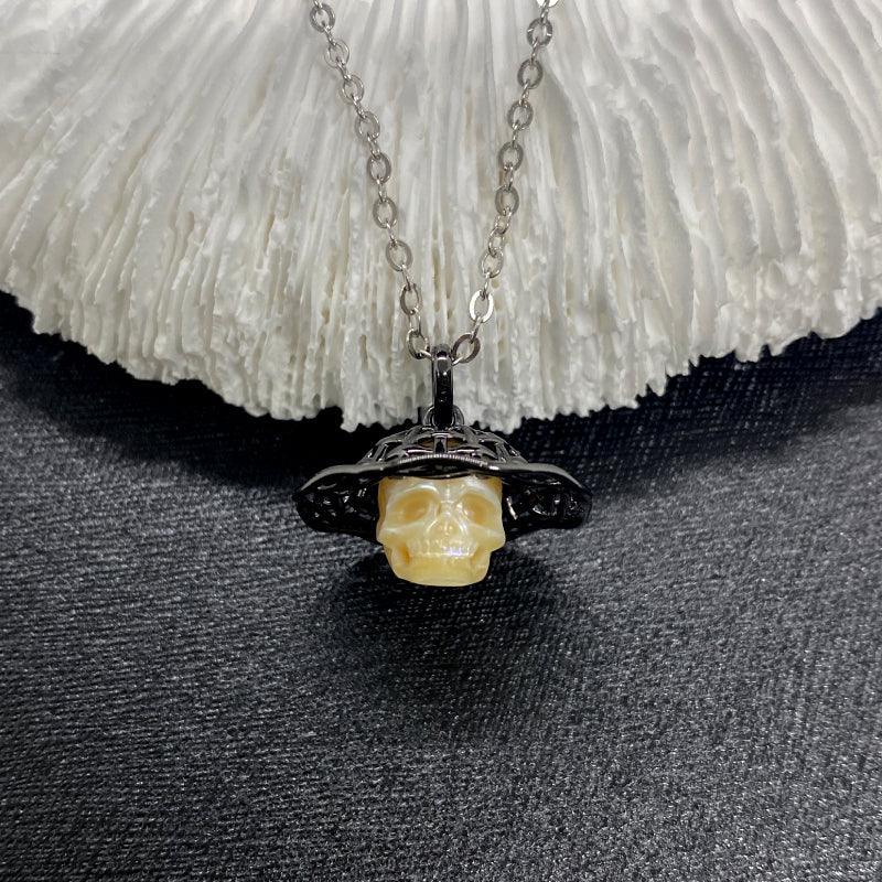 Belle Juri Pearl Skull Straw Hat Necklace
