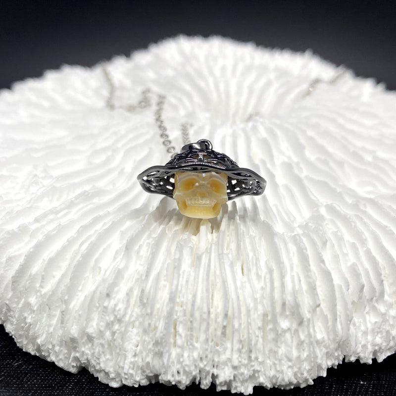 Belle Juri Pearl Skull Straw Hat Necklace