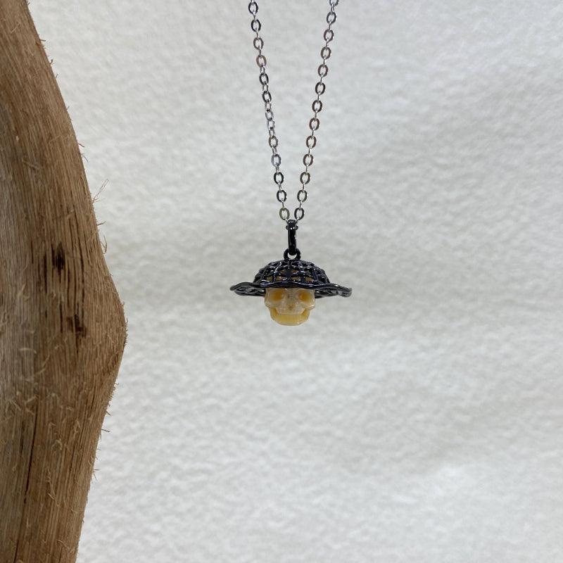 Belle Juri Pearl Skull Straw Hat Necklace