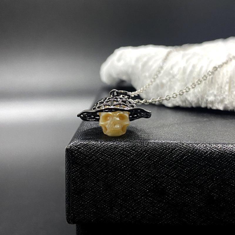 Belle Juri Pearl Skull Straw Hat Necklace