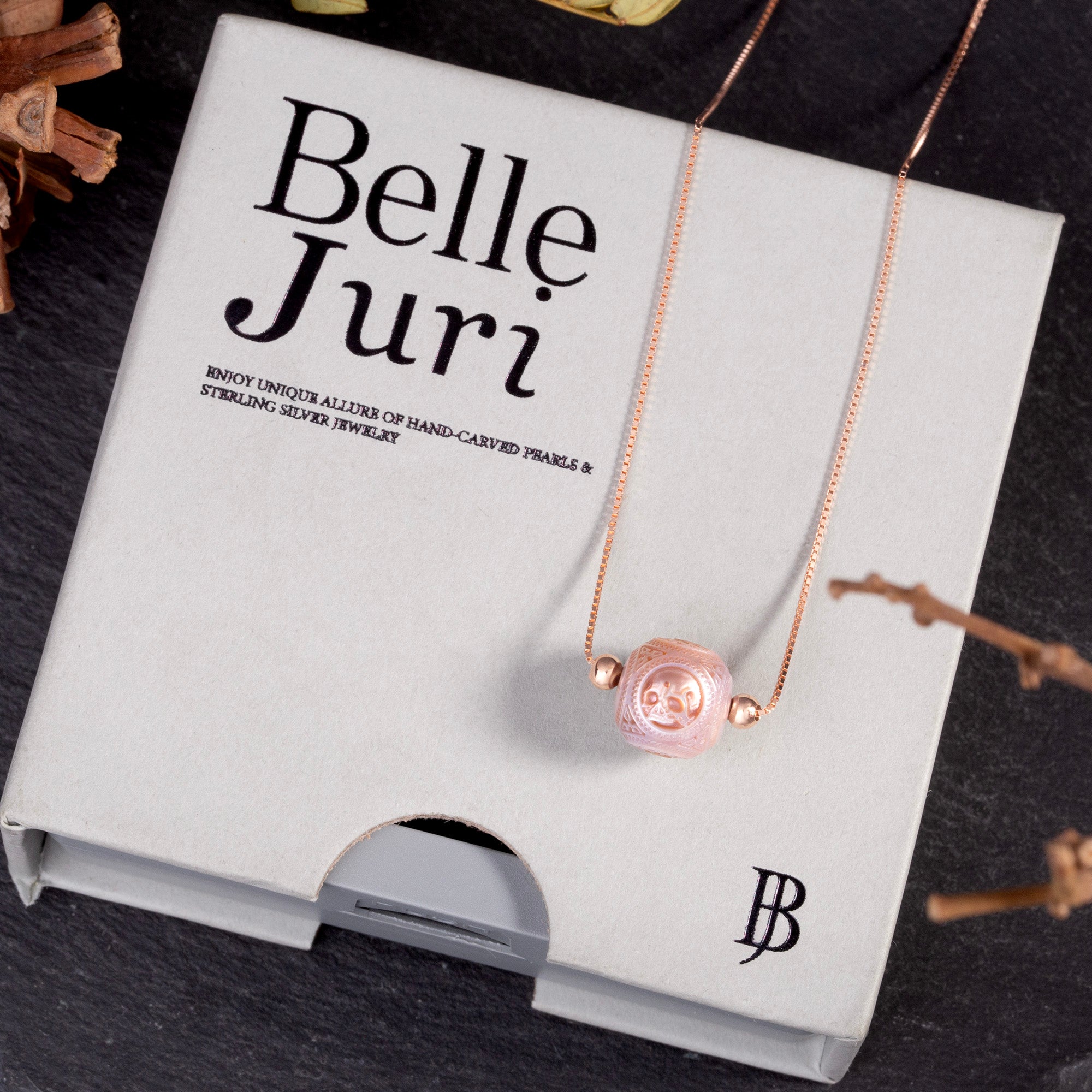 Pearl Carved Skull Round Bead Dainty Necklace