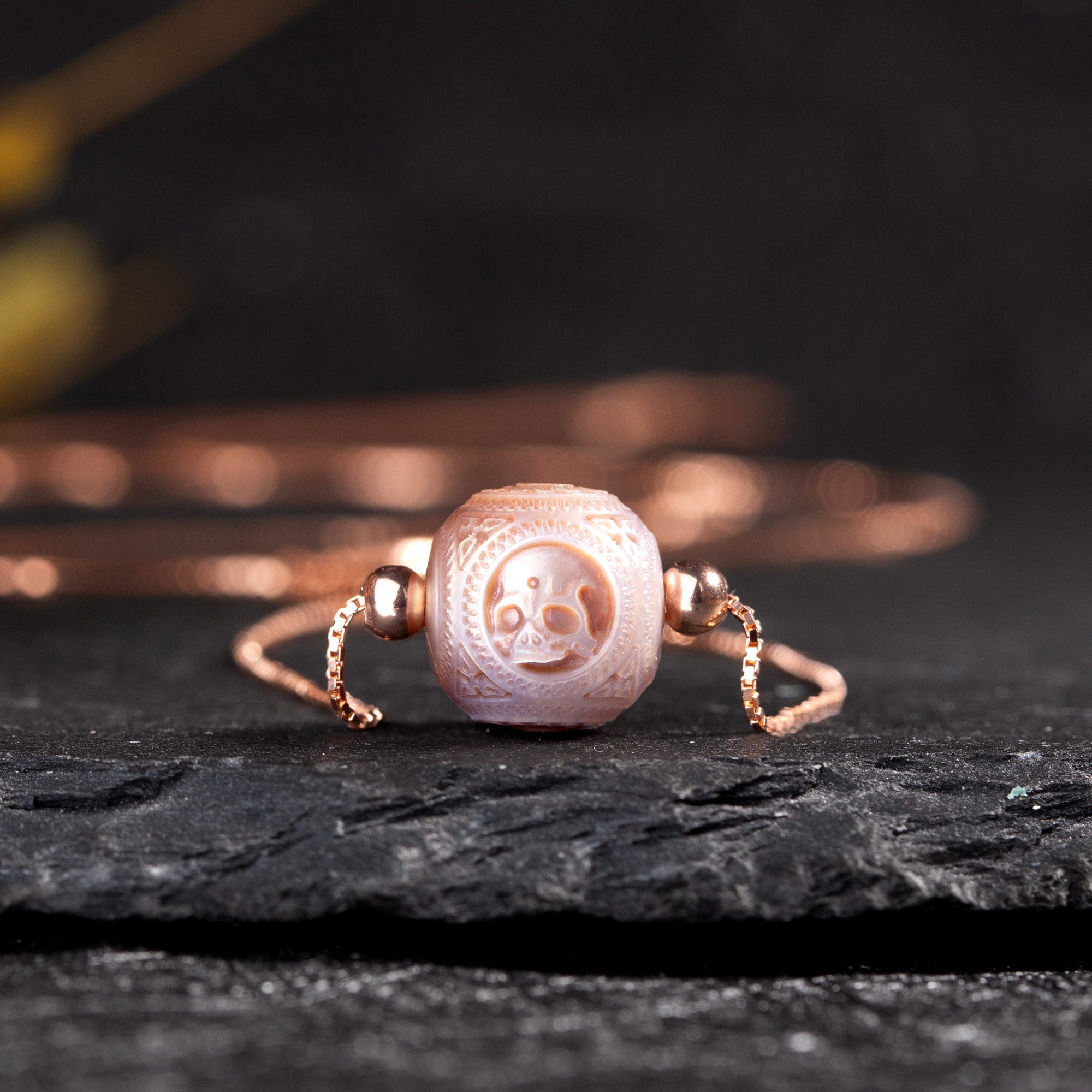 Pearl Carved Skull Round Bead Dainty Necklace