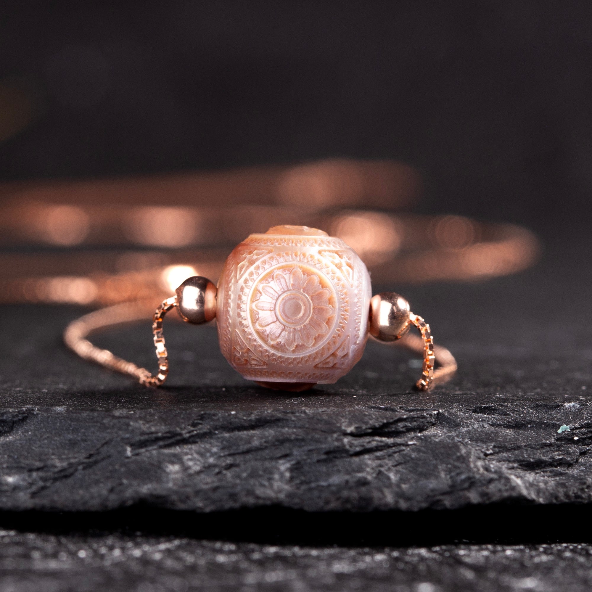 Pearl Carved Skull Round Bead Dainty Necklace