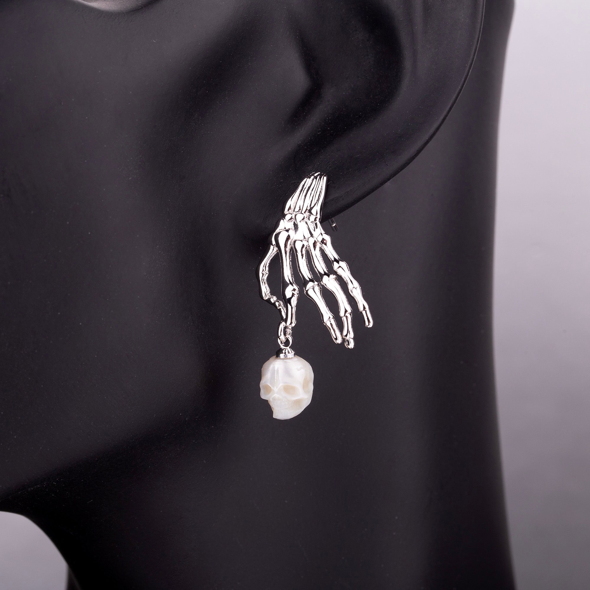 Punk Skeleton Hand Pearl Skull Dangle Earrings