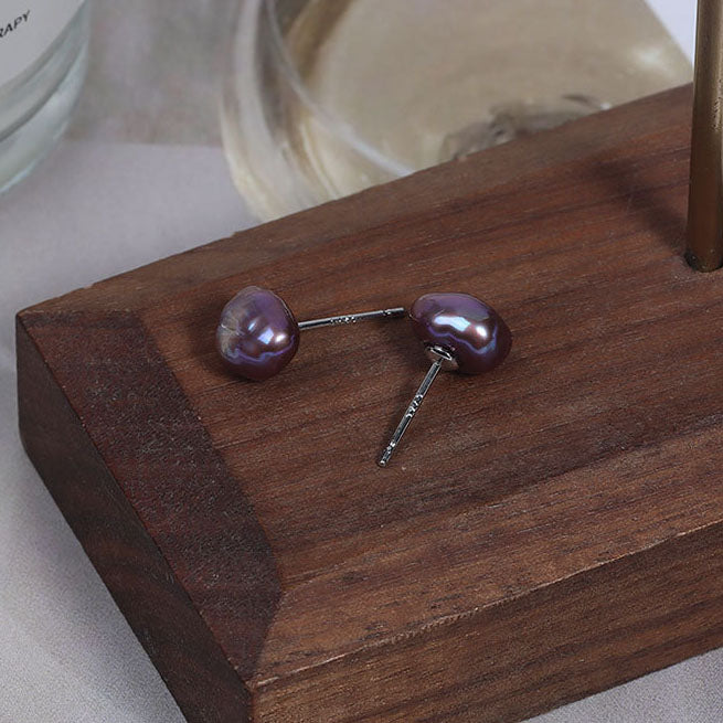 Purple Iridescent Baroque Pearl Stud Earrings