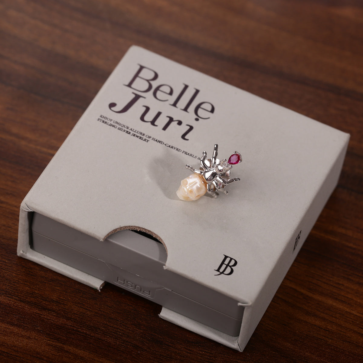 Radiant Ruby Ant Pearl Skull Brooch