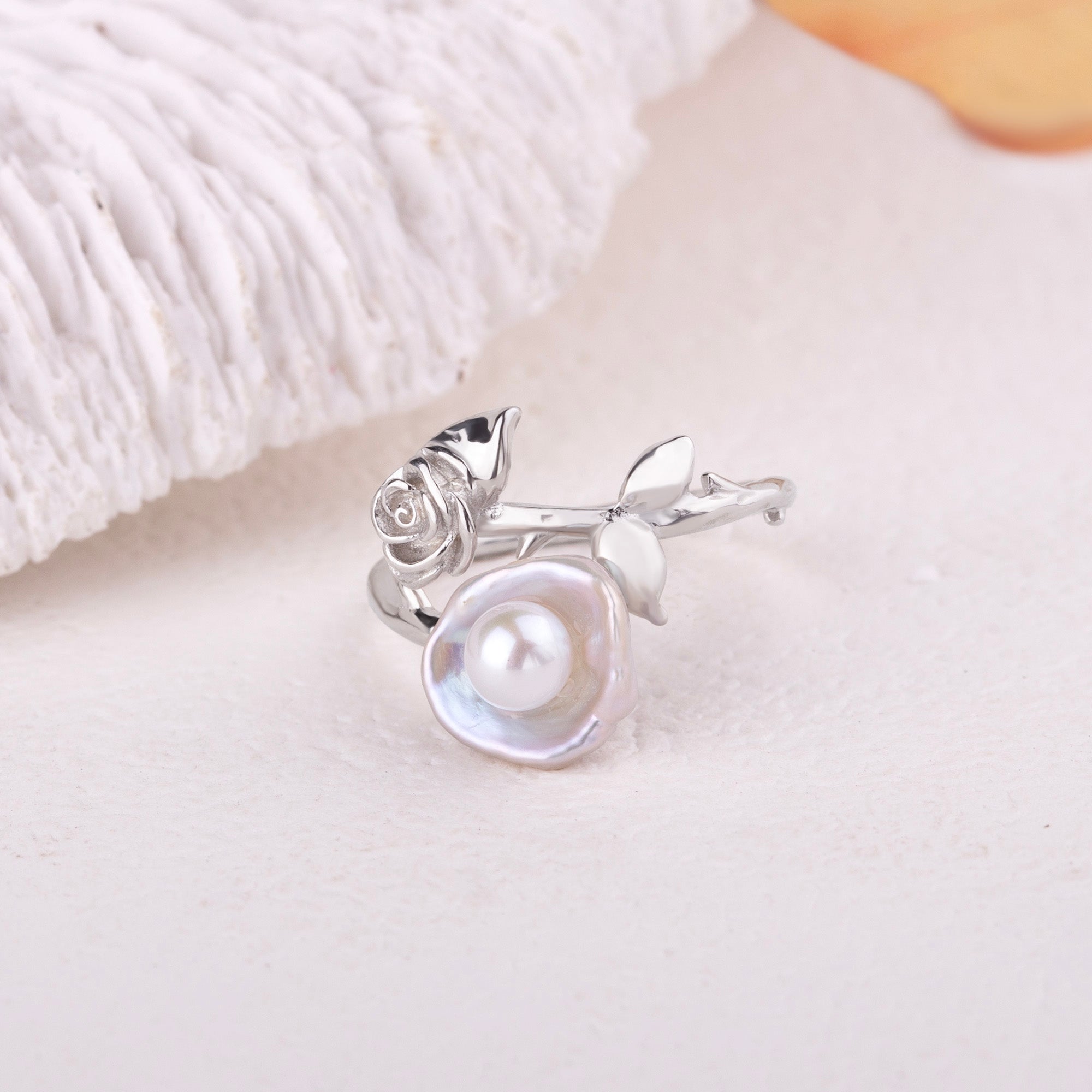 Rose Flower Baroque Pearl Ring