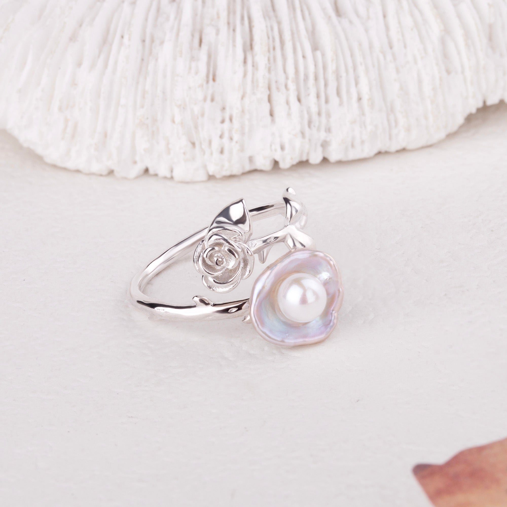 Rose Flower Baroque Pearl Ring