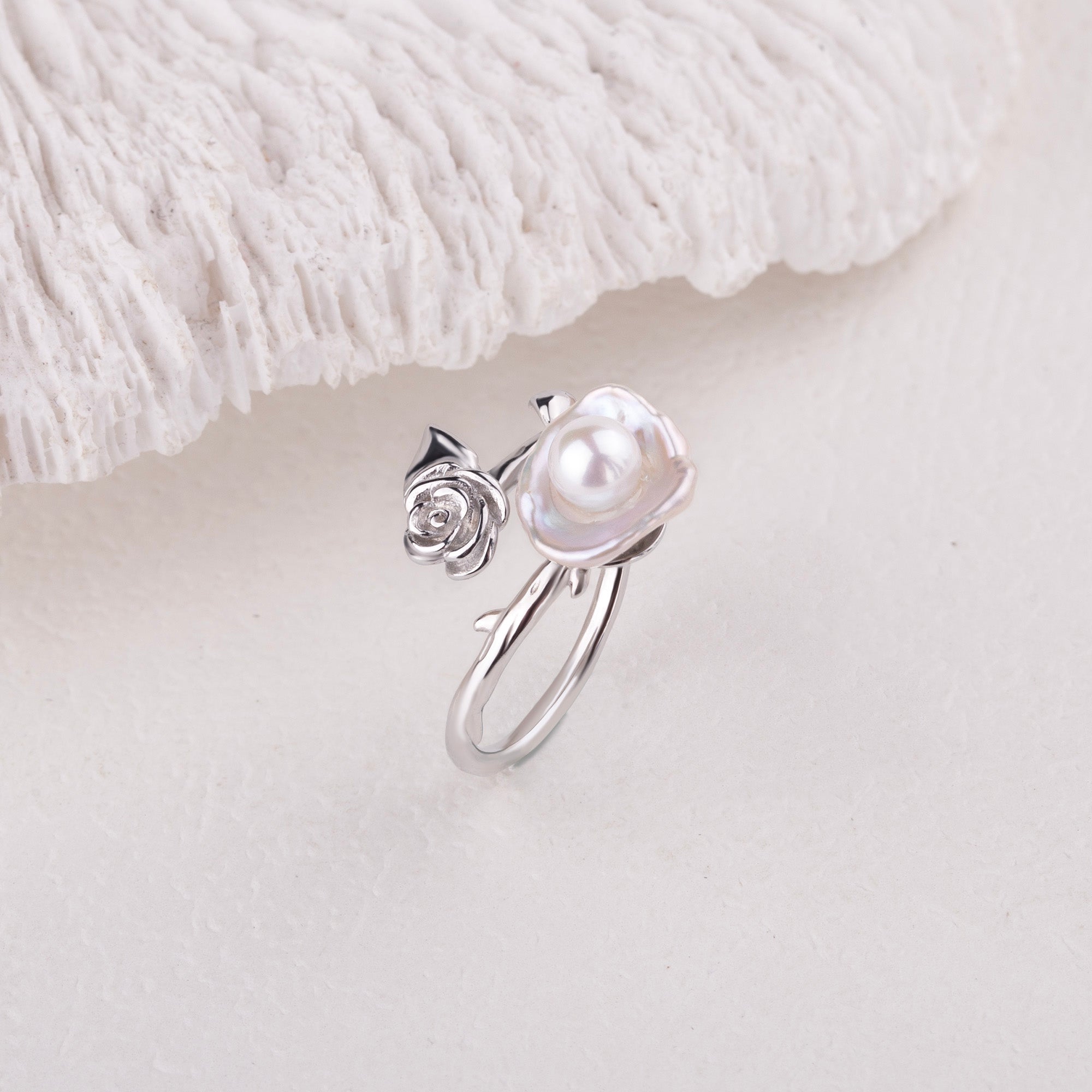 Rose Flower Baroque Pearl Ring
