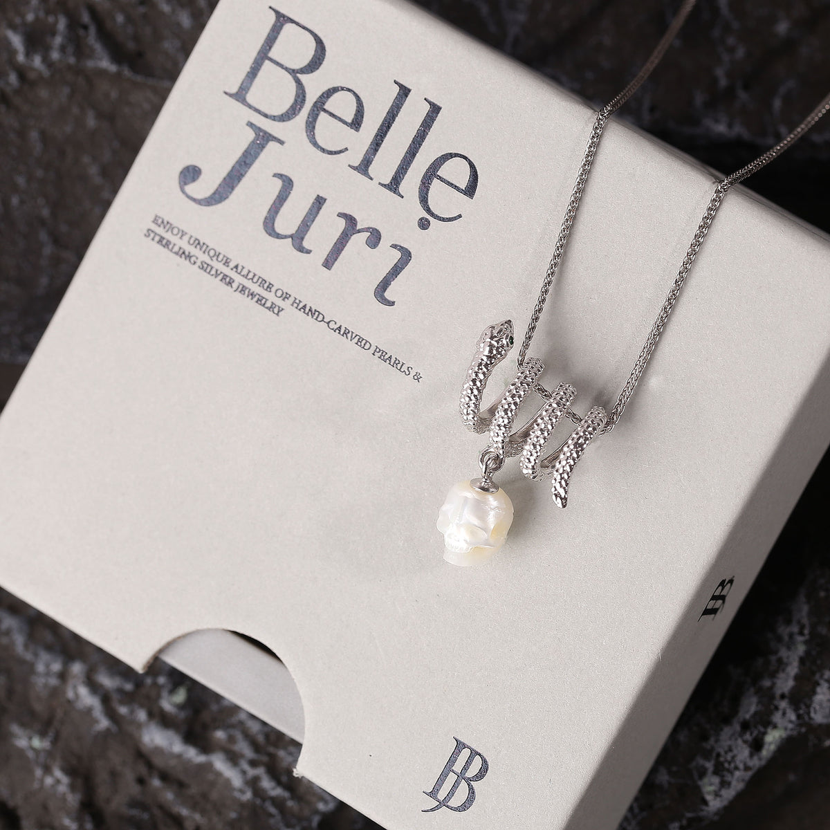 Serpent Coil Skull Pearl Pendant Necklace