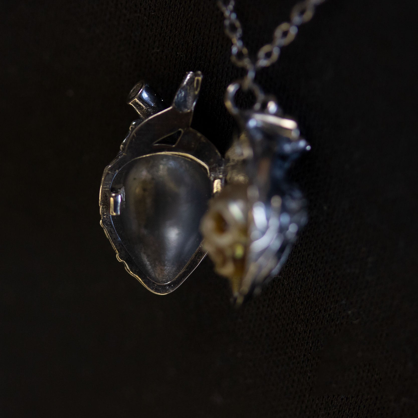 Soul in the Depths Openable Anatomical Heart Pearl Skull Necklace