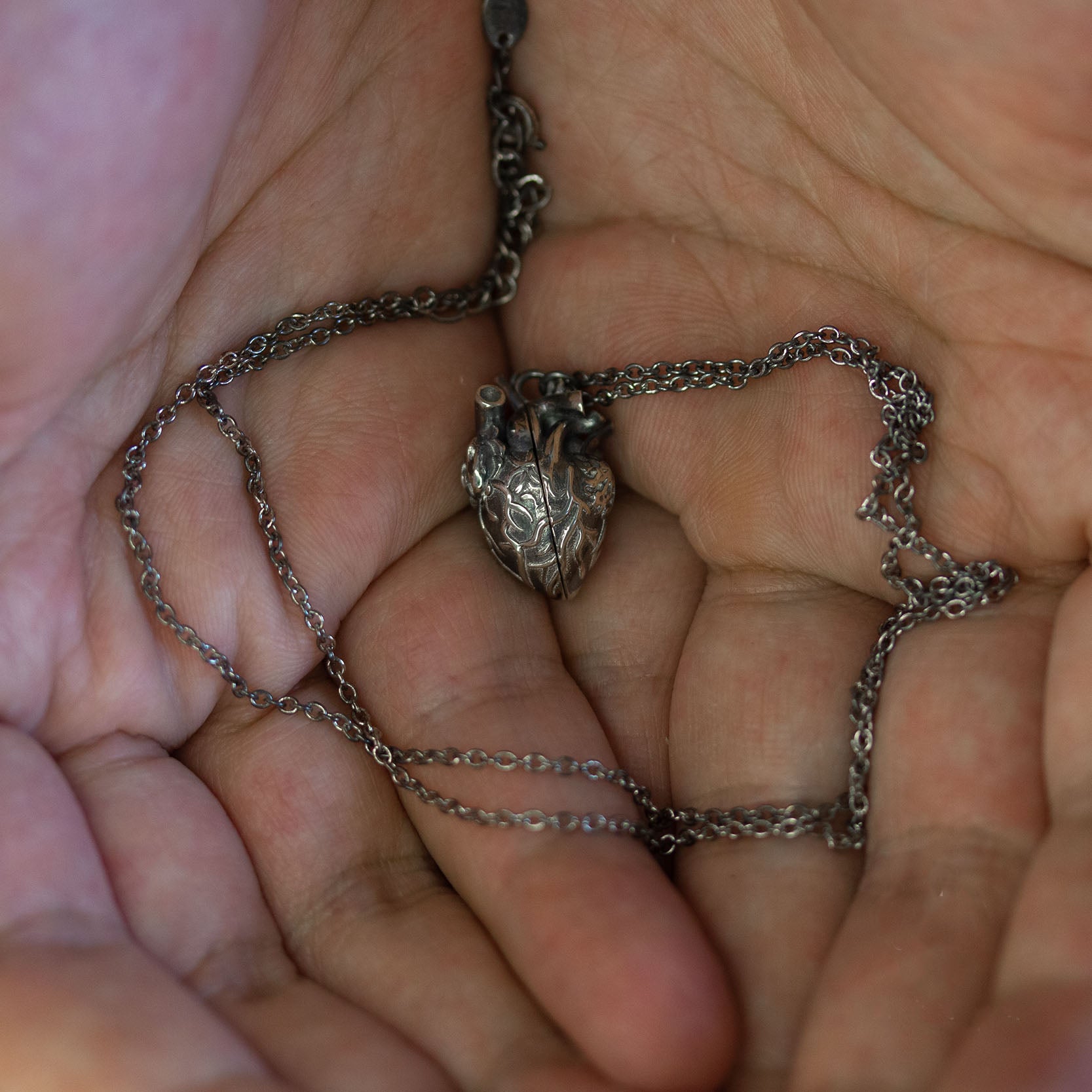 Soul in the Depths Openable Anatomical Heart Pearl Skull Necklace