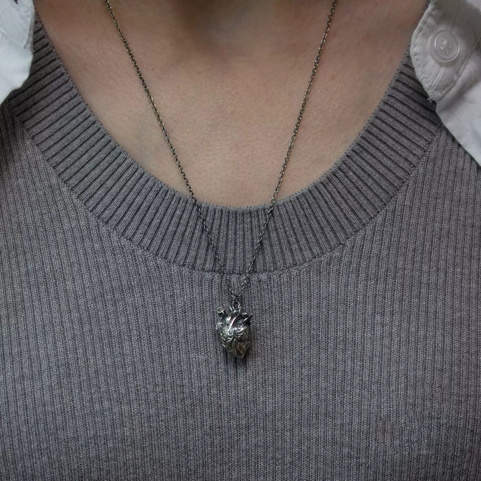 Soul in the Depths Openable Anatomical Heart Pearl Skull Necklace