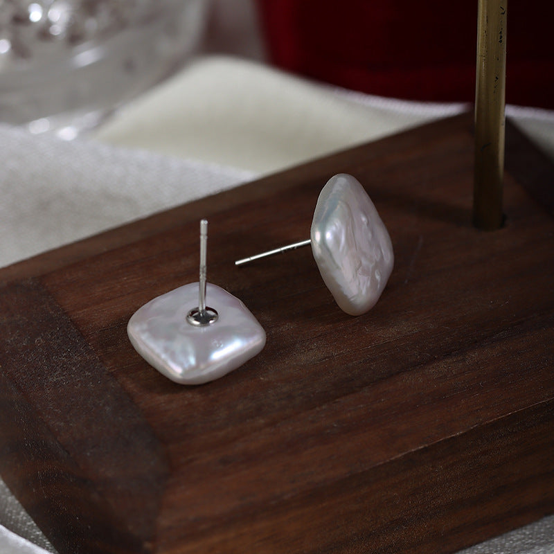 Square Baroque Pearl Studs Earrings
