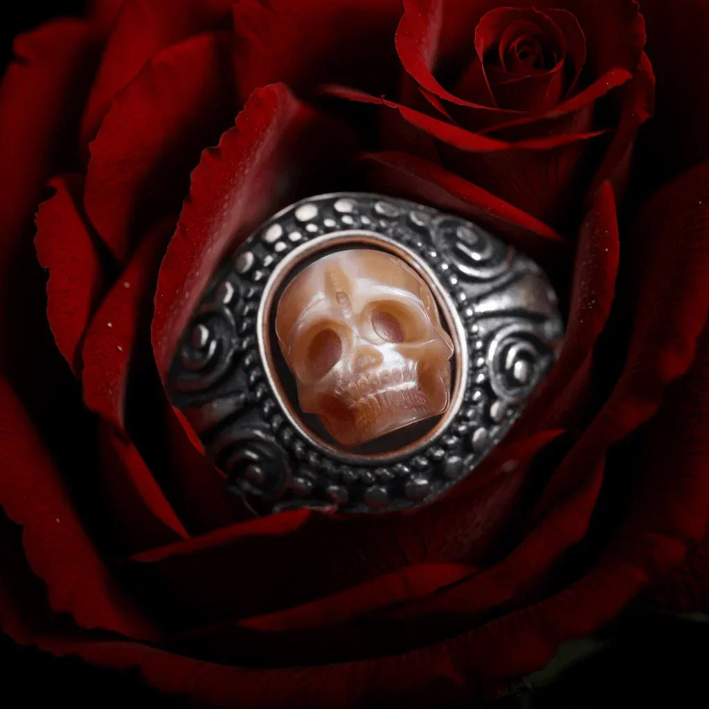 Belle Juri Stylish and Unique Pearl skull Ring for Biker Party
