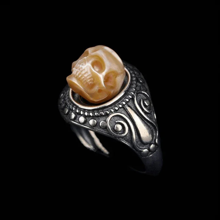 Belle Juri Stylish and Unique Pearl skull Ring for Biker Party