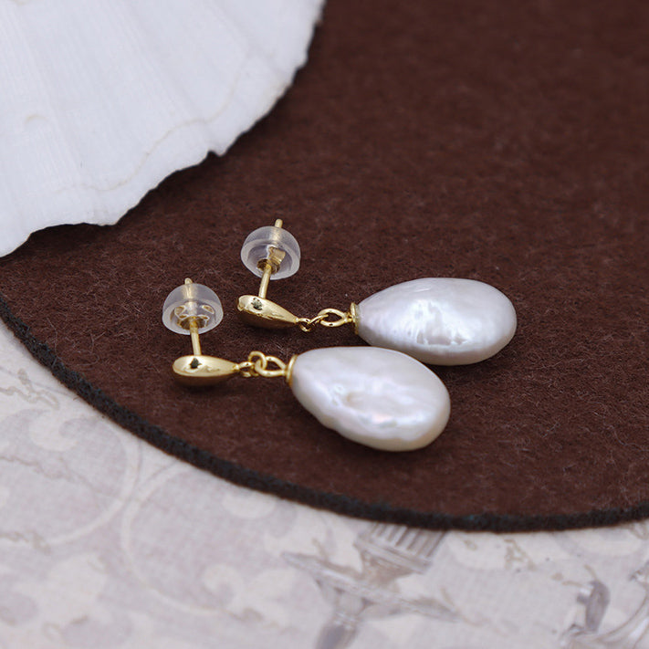 Teardrop Baroque Pearl Studs Earrings