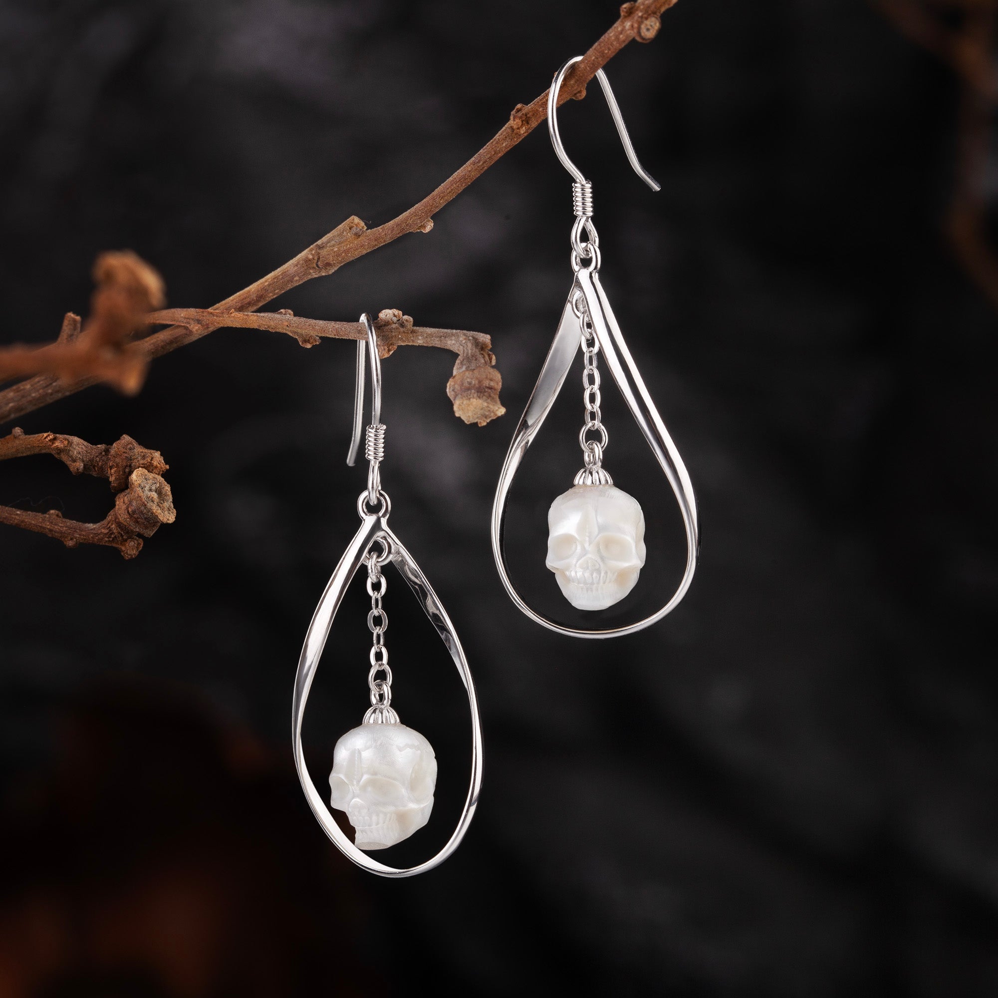 Teardrop Pearl Skull Drop Earrings