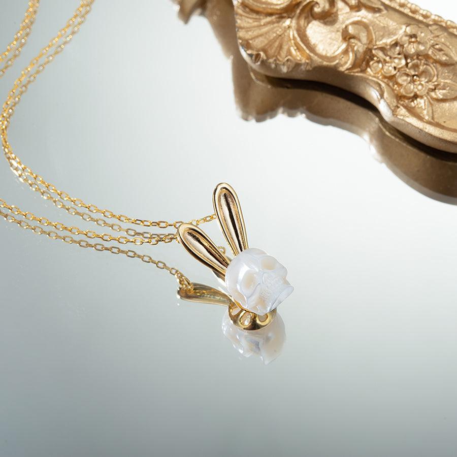 Belle Juri Pearl Skull Gold Bunny Ears Necklace