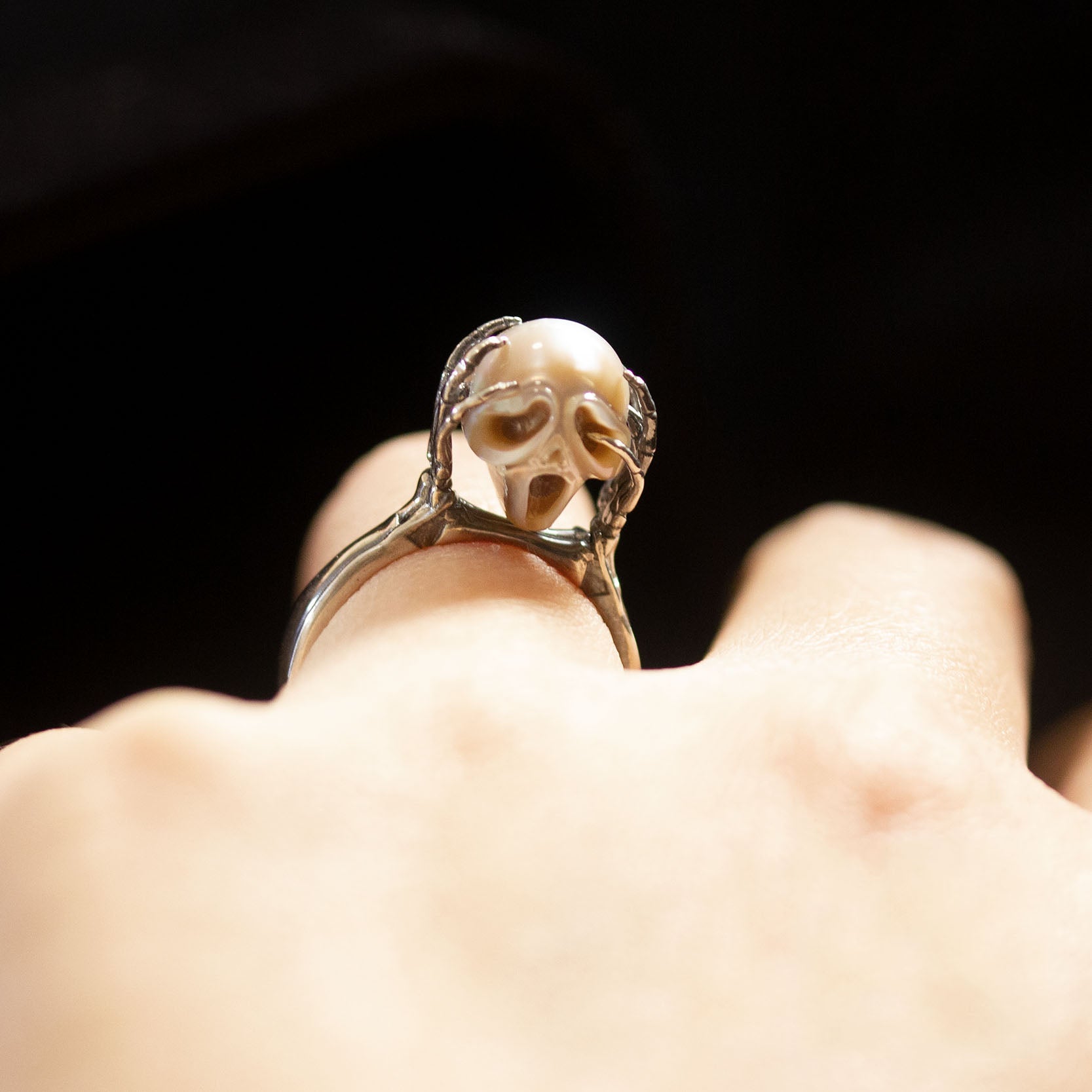 The Scream Inner Voice Pearl Skull Ring