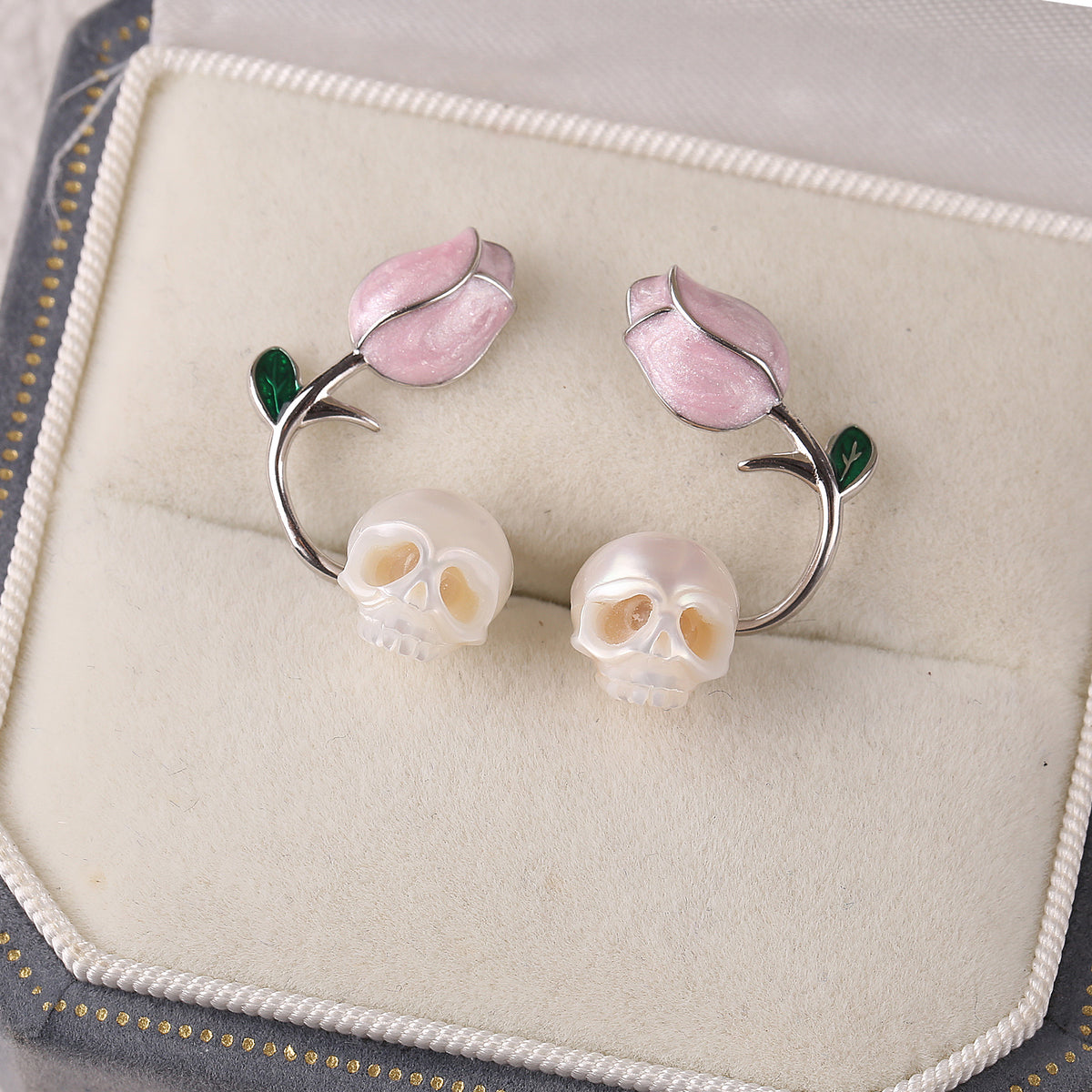 Tulip Pearl Cranium Stud Earrings