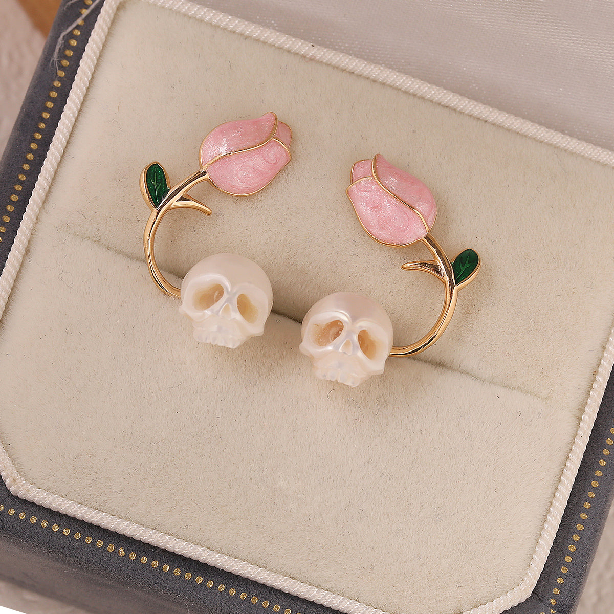 Tulip Pearl Cranium Stud Earrings