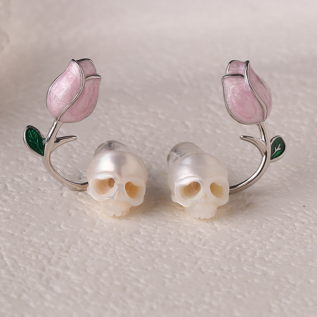 Tulip Pearl Cranium Stud Earrings