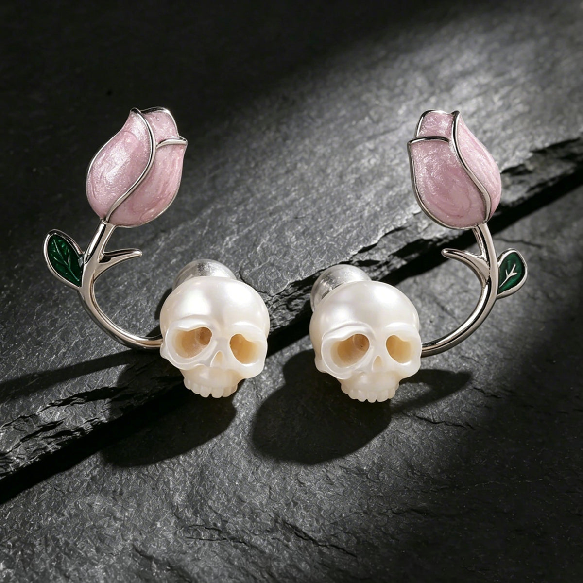 Tulip Pearl Cranium Stud Earrings