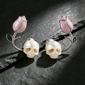Tulip Pearl Cranium Stud Earrings