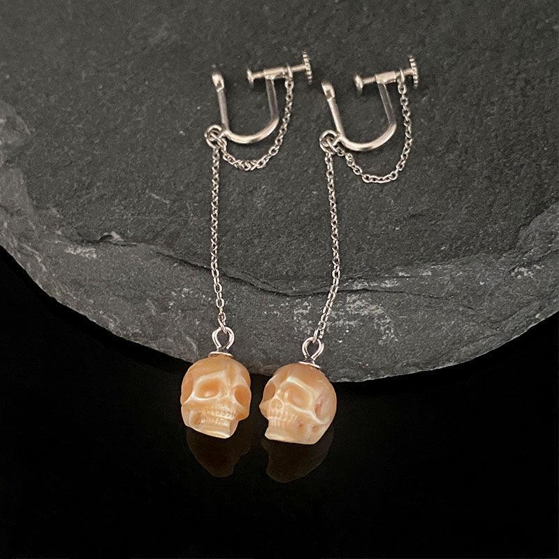 Belle Juri U-shaped Pearl Skull Tassel Ear Cuffs