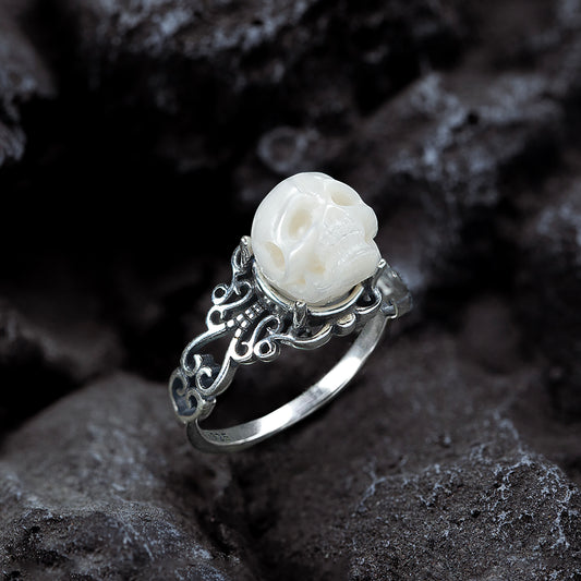 Vintage Pearl Skull Couple Ring