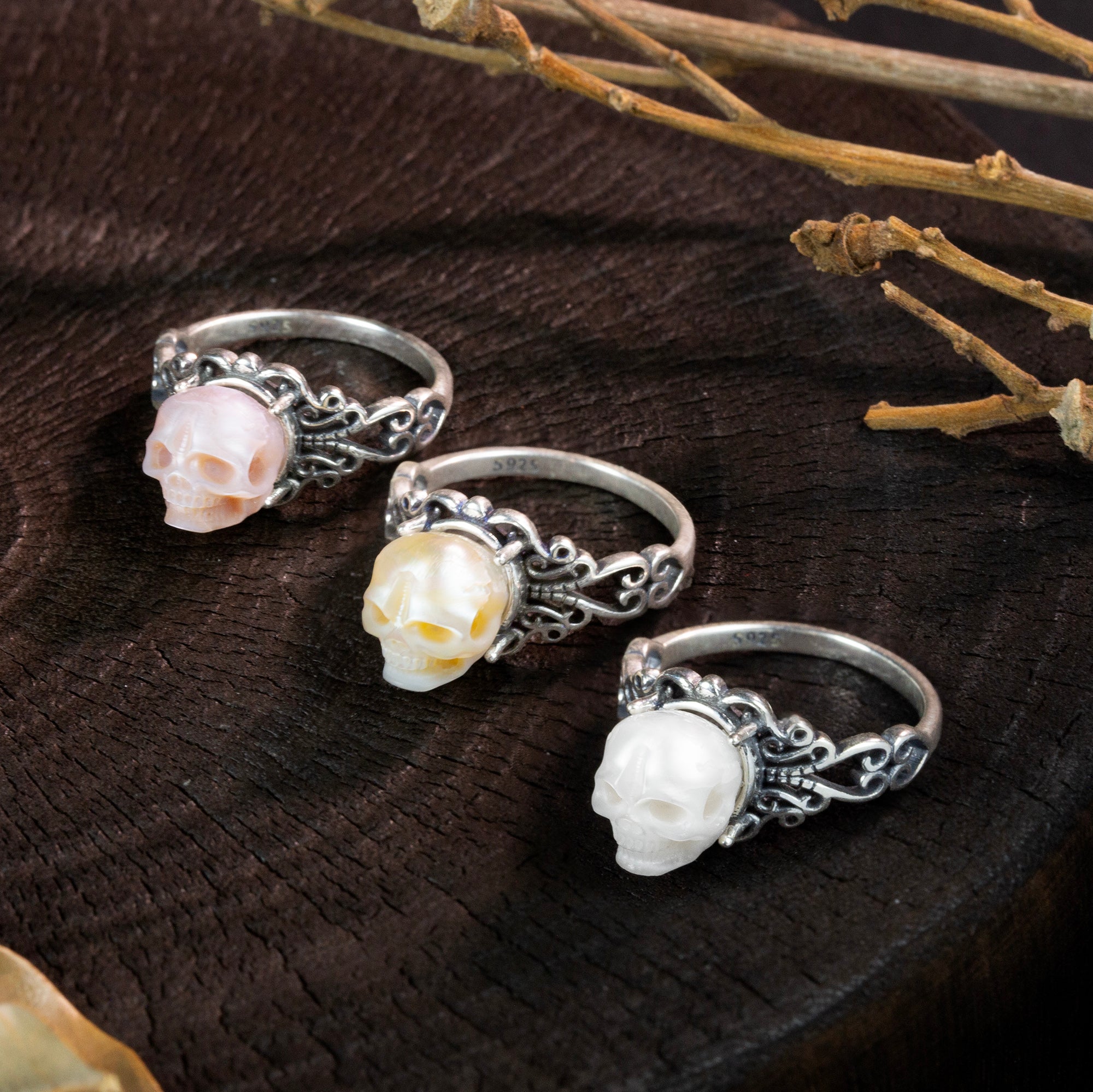 Vintage Pearl Skull Couple Ring