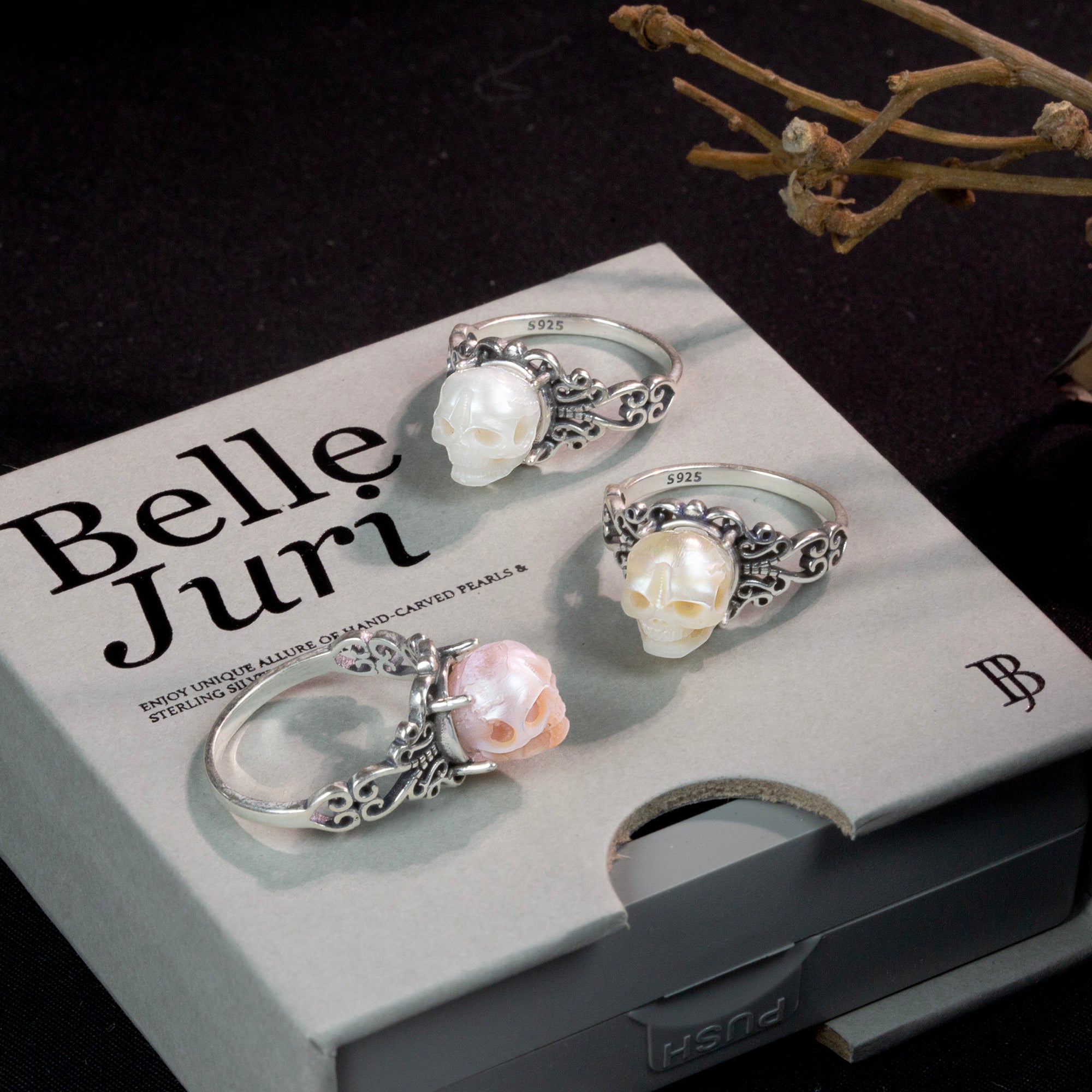 Vintage Pearl Skull Couple Ring