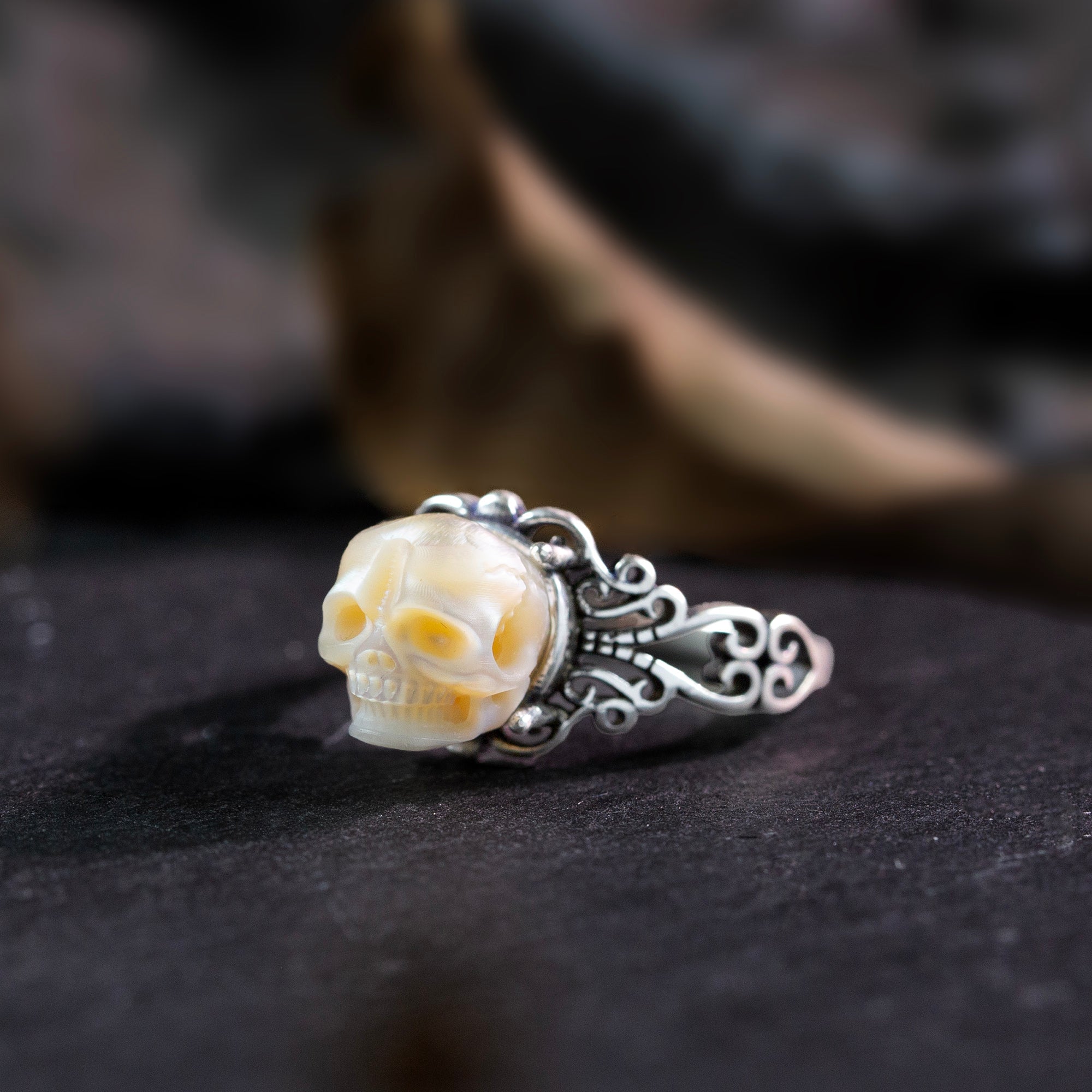 Vintage Pearl Skull Couple Ring