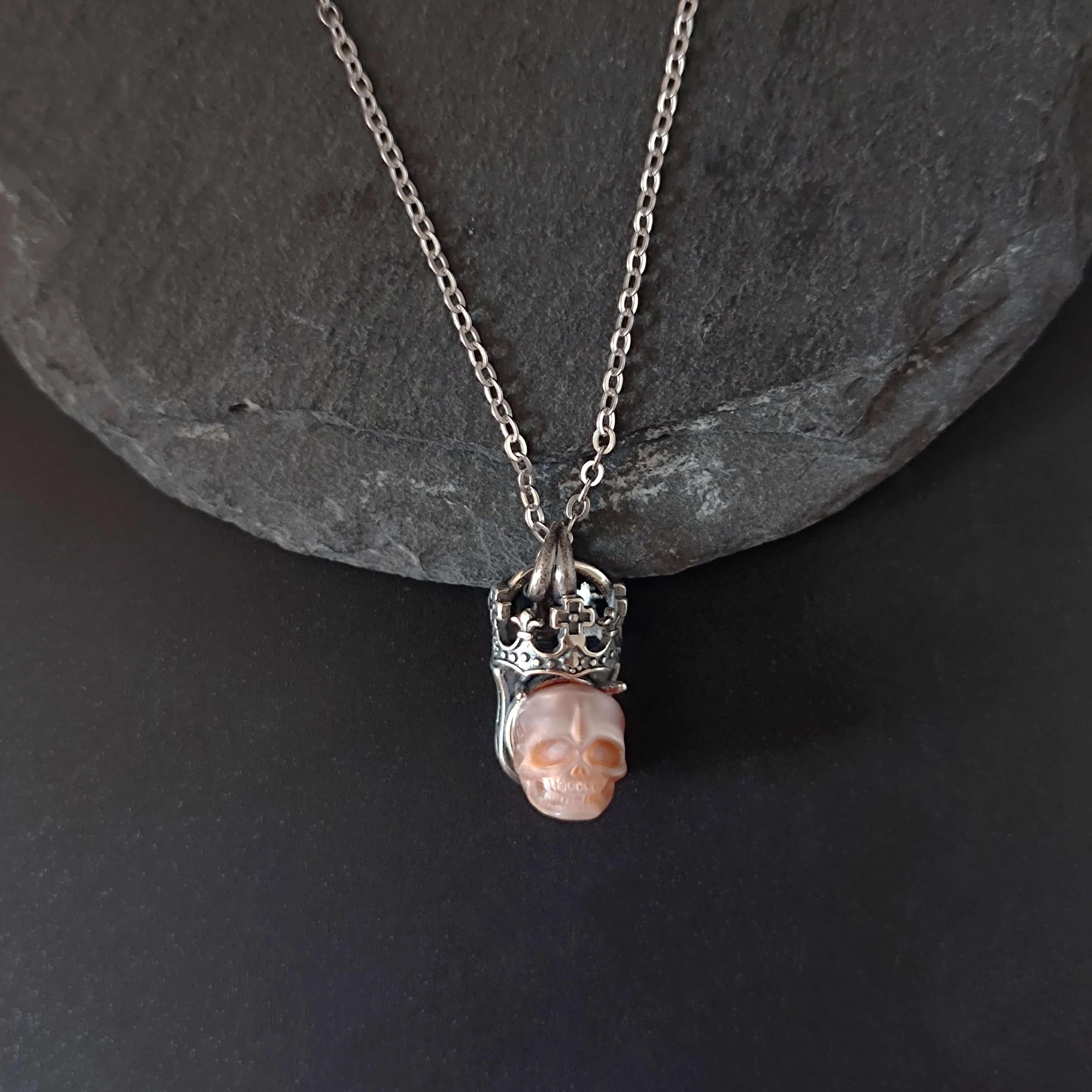 Belle Juri Vintage Pearl Skull Cross Crown Necklace