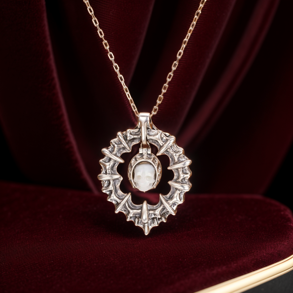 Collier de boîte empoisonnelle à crâne de perle vintage