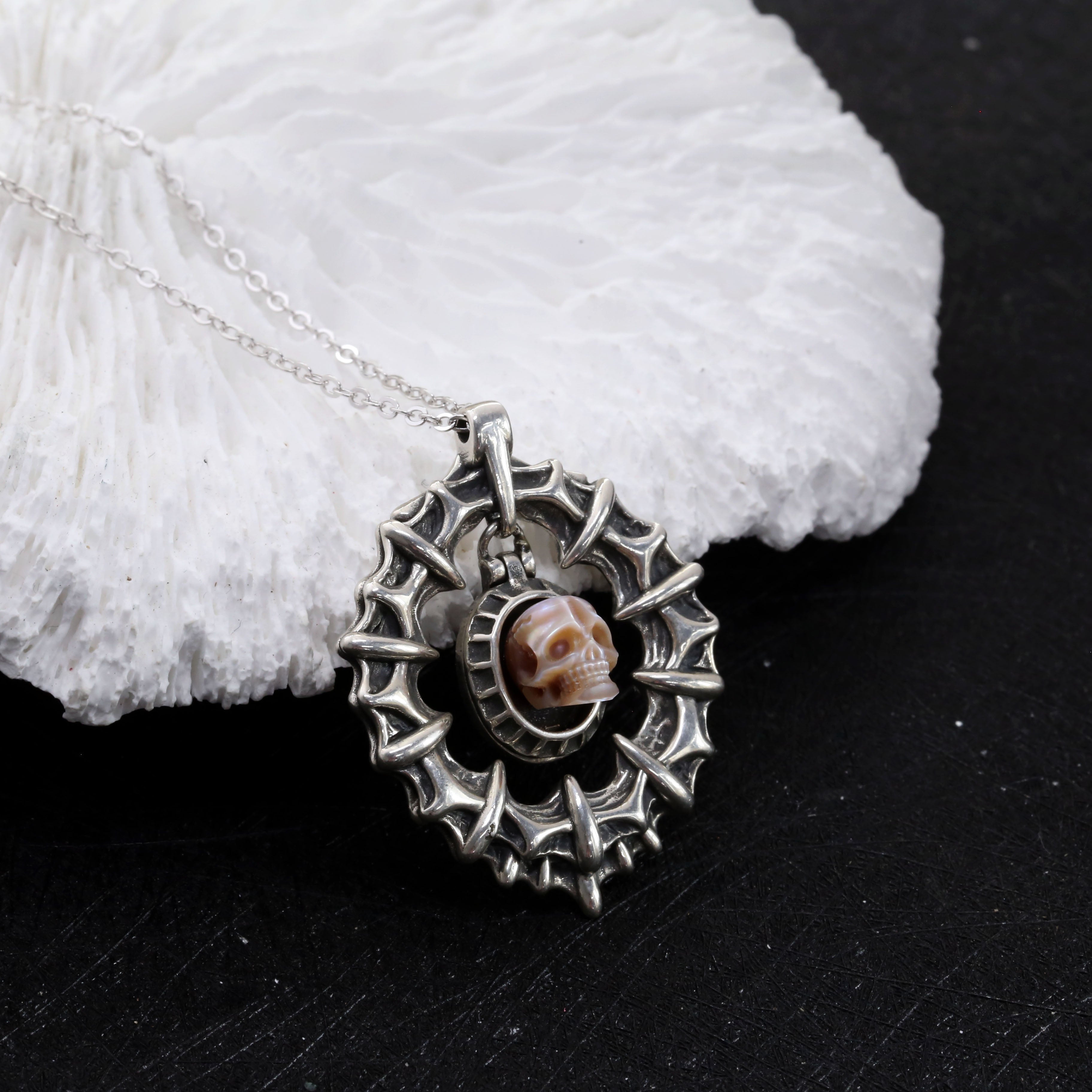 Vintage Pearl Skull Poison Box Necklace