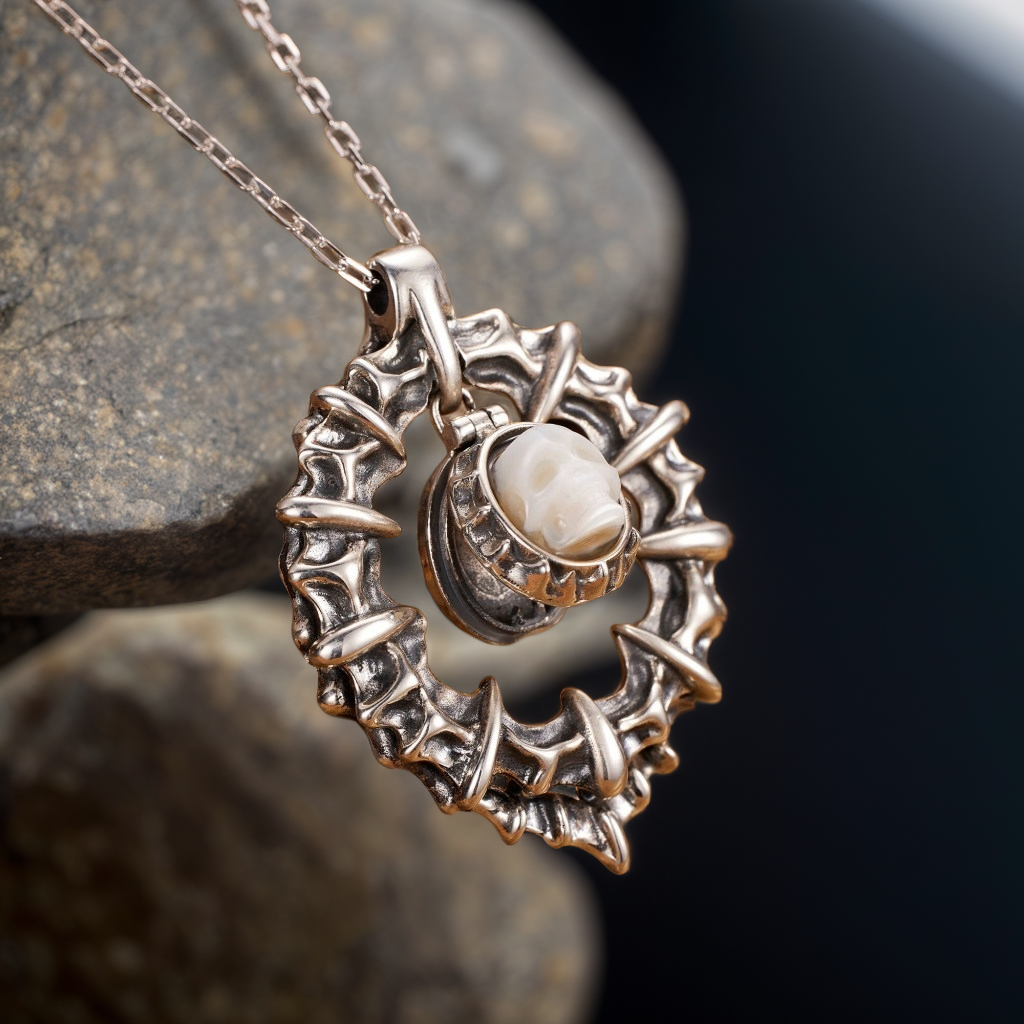 Collier de boîte empoisonnelle à crâne de perle vintage