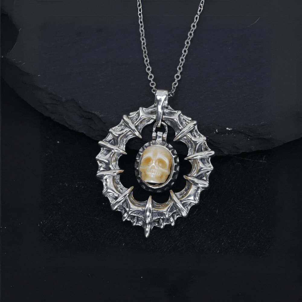 Vintage Pearl Skull Poison Box Necklace