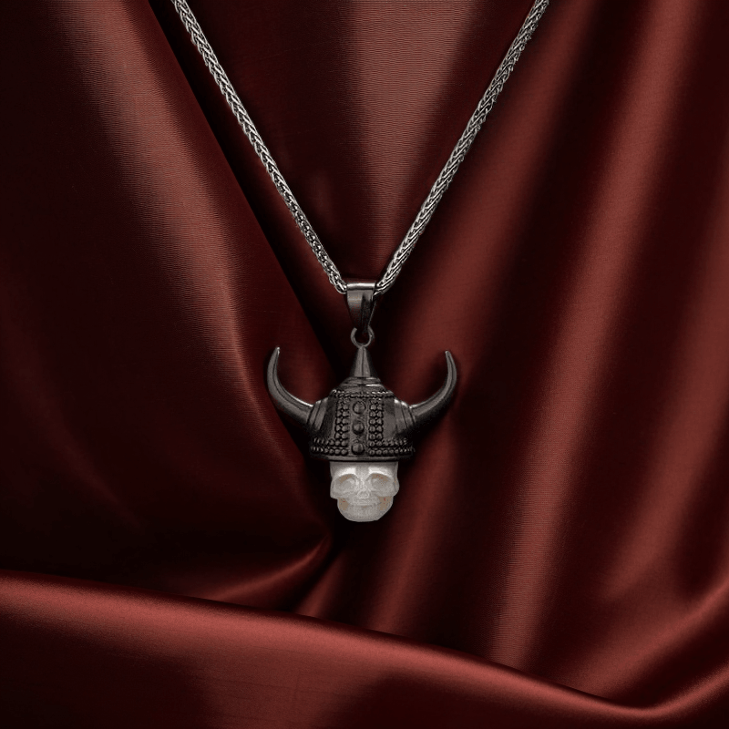 Belle Juri Warrior Viking Helmet Pearl Skull Necklace