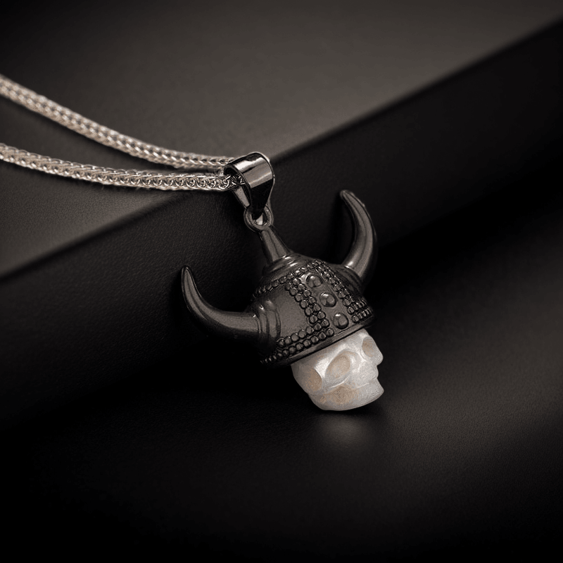 Belle Juri Warrior Viking Helmet Pearl Skull Necklace