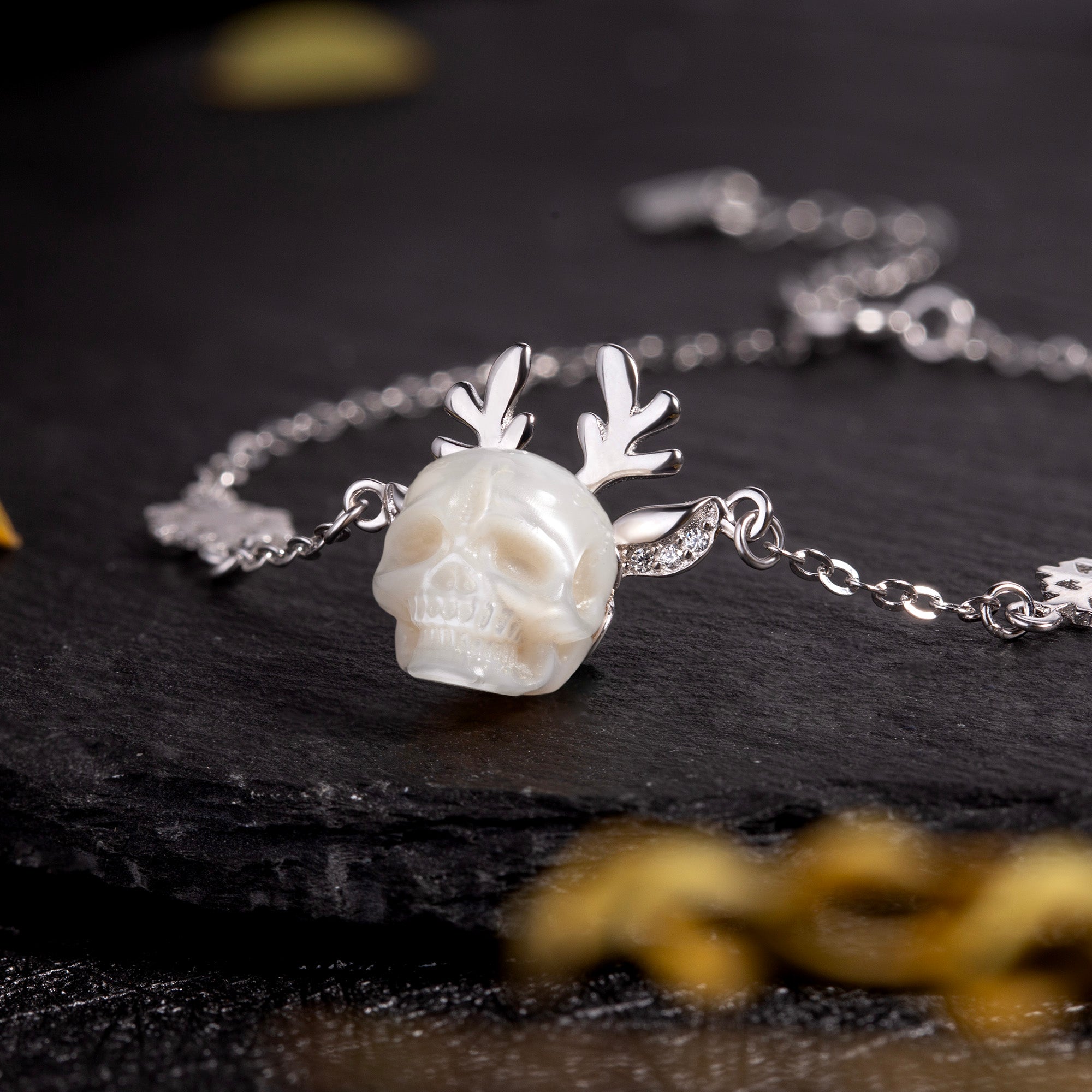 Winter Magic Reindeer Snowflake Pearl Skull Bracelet