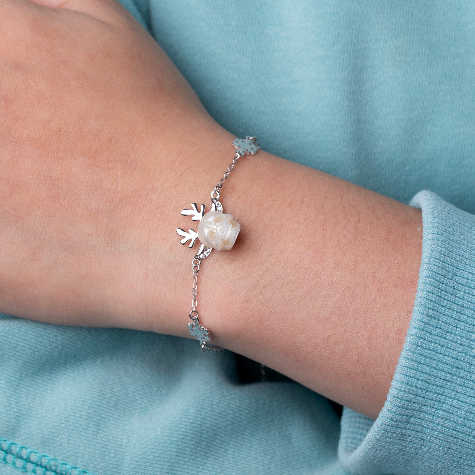 Winter Magic Reindeer Snowflake Pearl Skull Bracelet