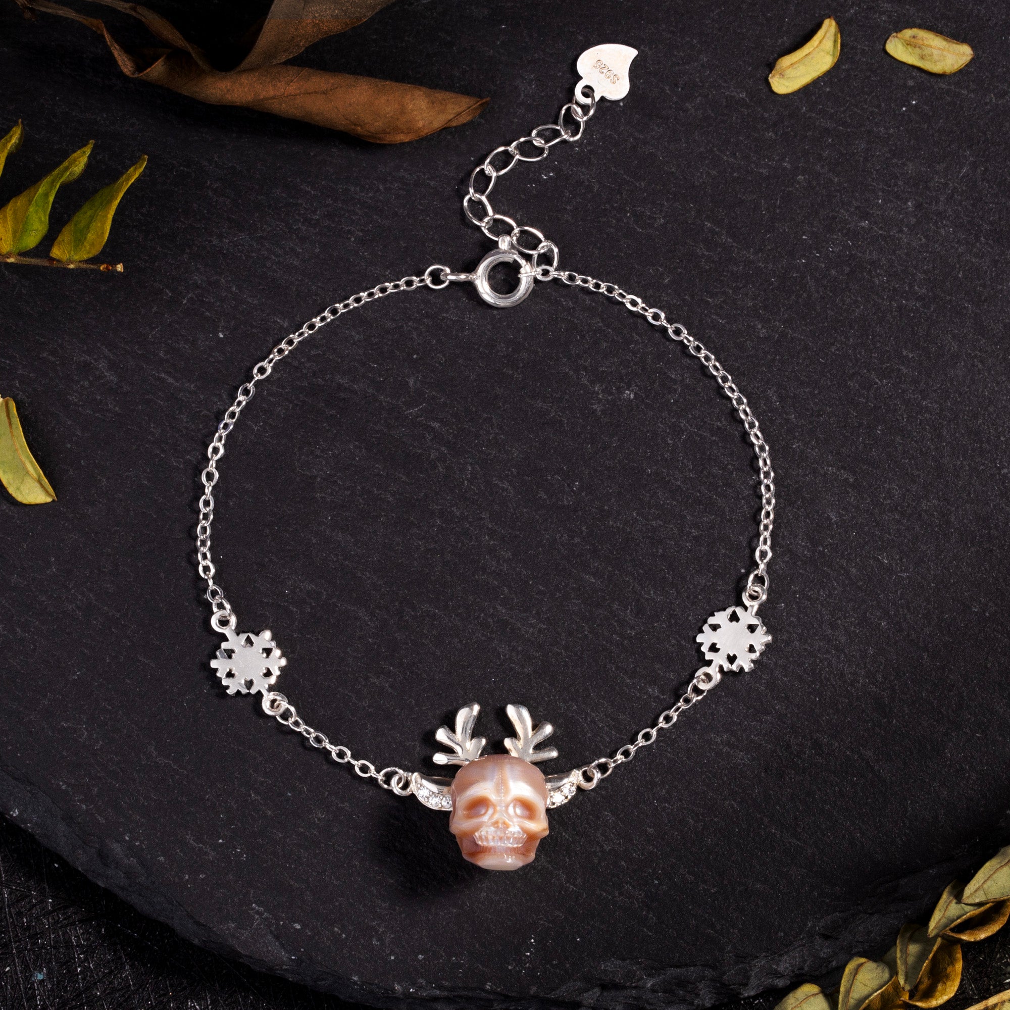 Winter Magic Reindeer Snowflake Pearl Skull Bracelet