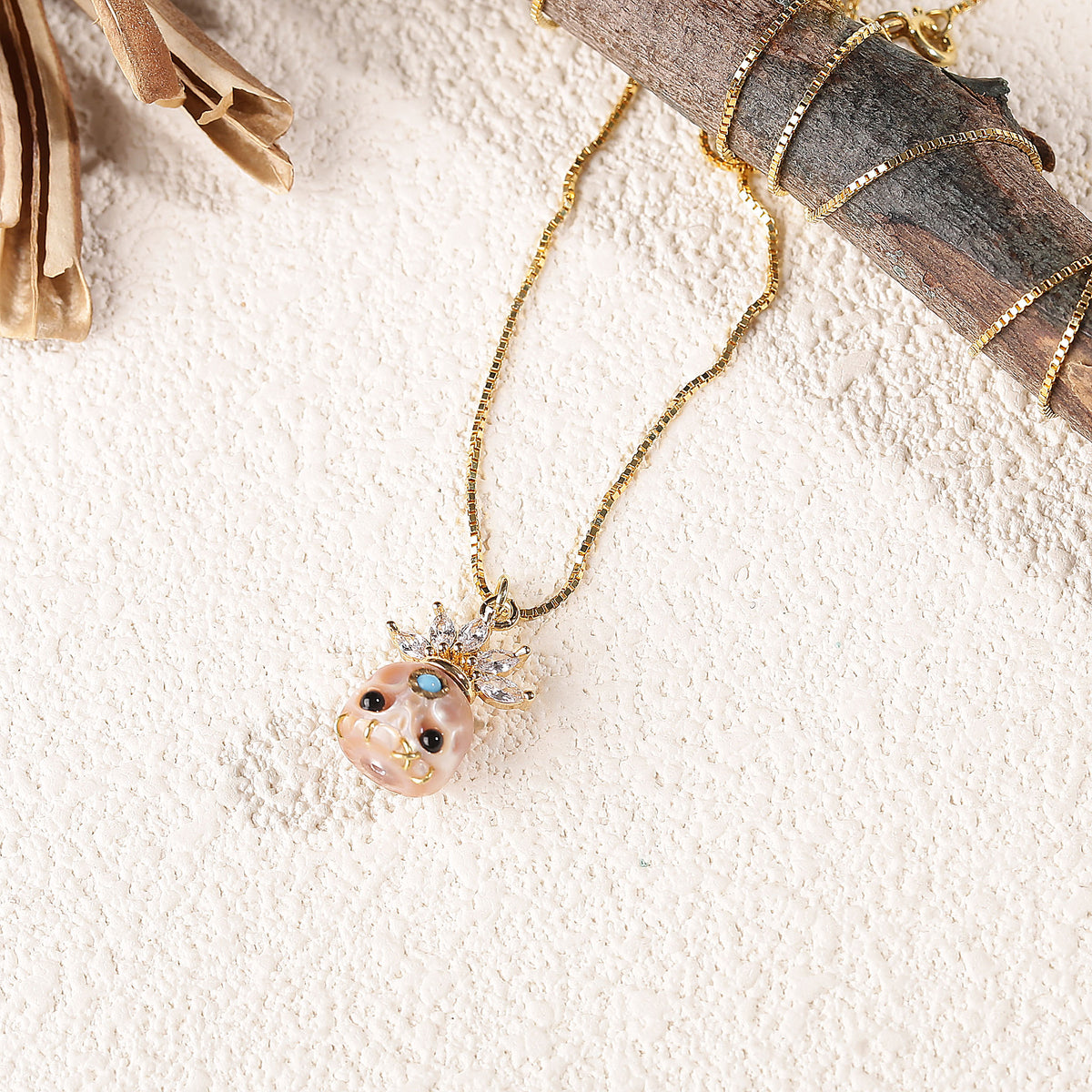Zircon Crowned Carved Pearl Skull Śmaśana Necklace