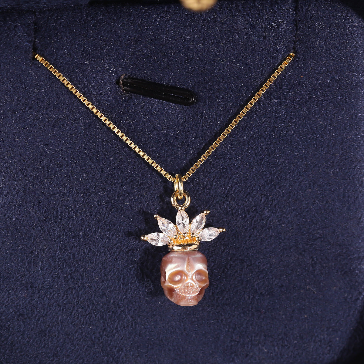 Zircon Crowned Pearl Skull Necklaces