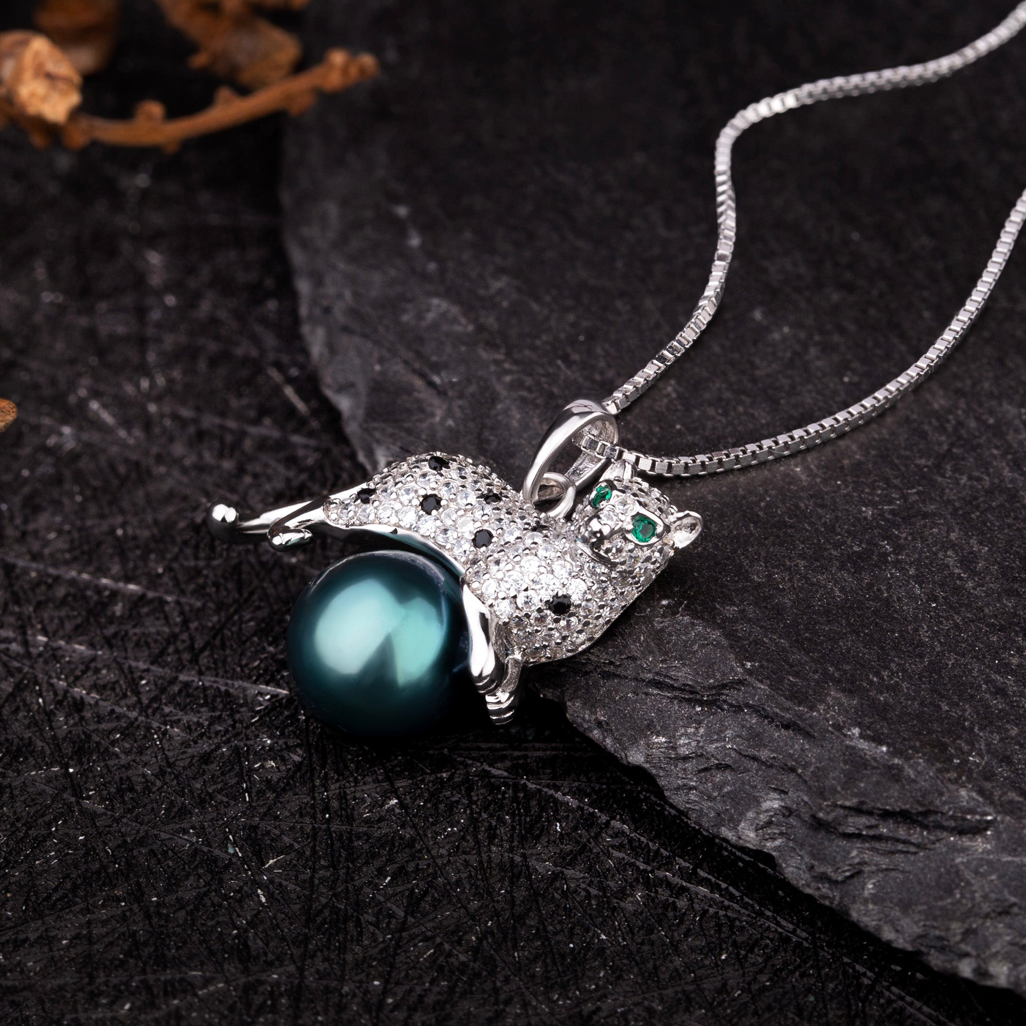 Zirconia Panther & Tahitian Pearl Necklace