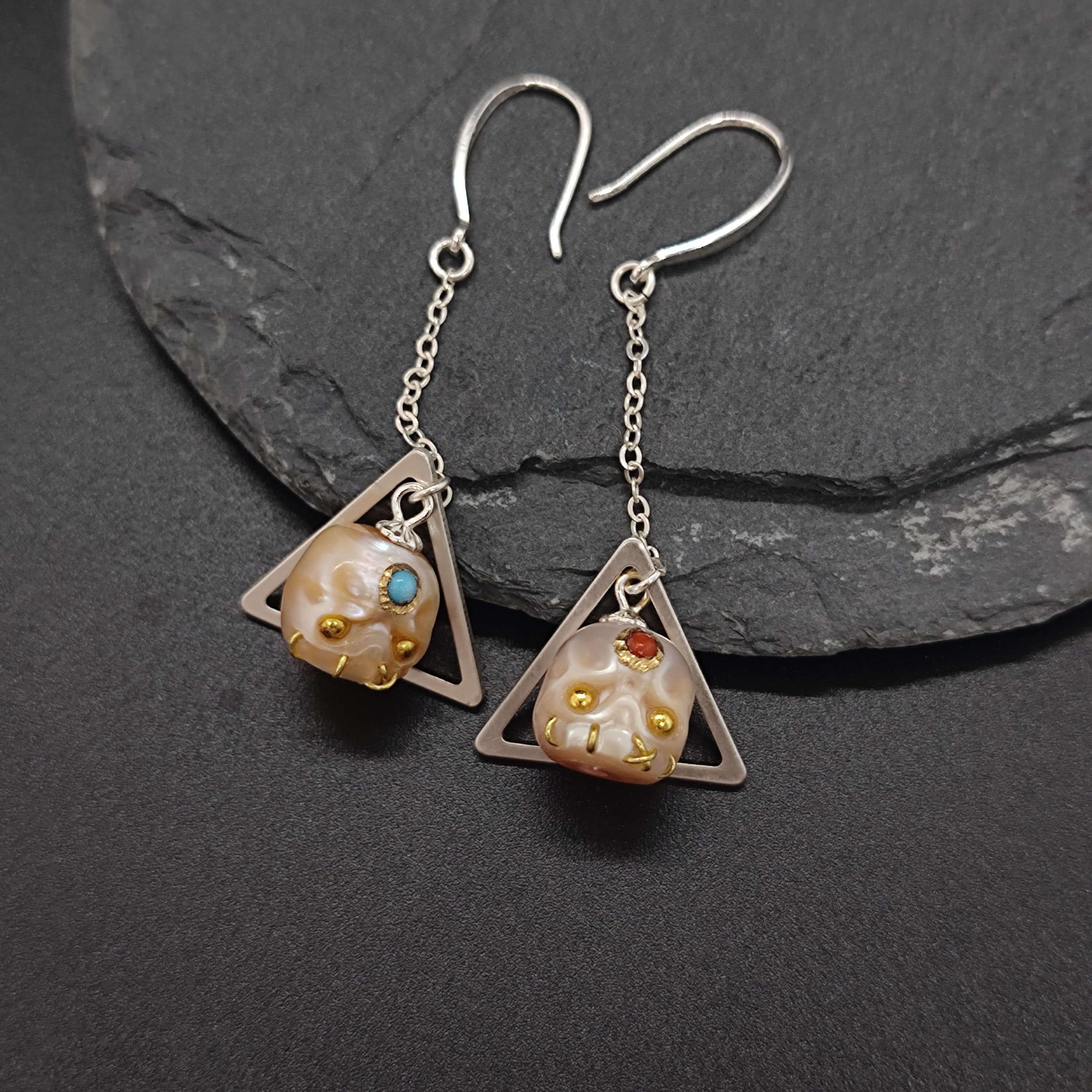 Belle Juri Golden & Black Eyes Śmaśana Triangle Drop Earrings